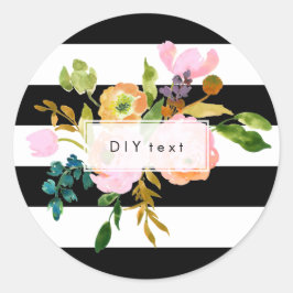 PixDezine Wasserfarbe Blütenfarben/Streifen Runder Aufkleber