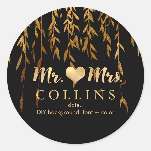 PixDezine Willow Blätter/Imitate Gold/DIY Hintergr Runder Aufkleber (Vorderseite)