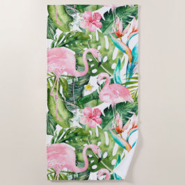 PIXDEZINEN PINK FLAMINGOS TROPICAL FOLIAGE STRANDTUCH