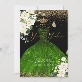 PixDezines 16 . Geburtstag Green Glitzer Gown Einladung