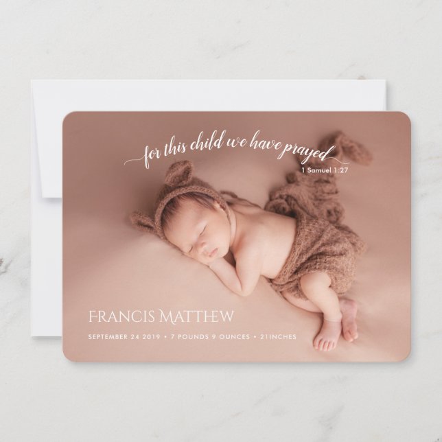 PixDezines 1 Sam 1:27 Geburtsankündigung Einladung (Vorderseite)