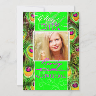 PixDezines 2012 Grads, neongrüner Pfau Einladung