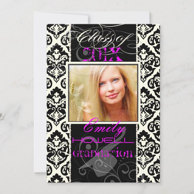 PixDezines 2012 Grads, Olivia-Damast-/Deichfarben Einladung (Vorderseite)