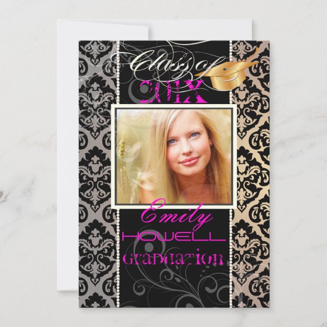 PixDezines 2012 Grads, Olivia-Damast-/Deichfarben Einladung (Vorderseite)