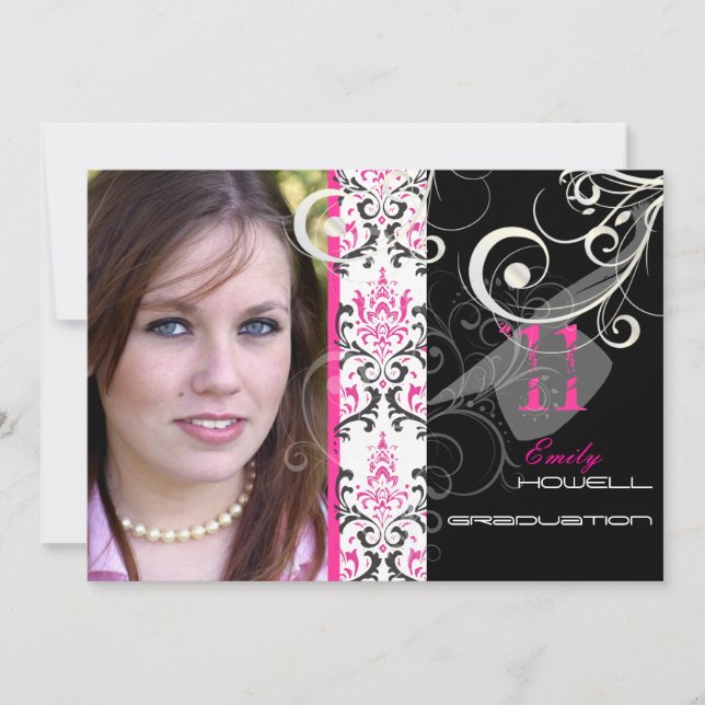 PixDezines 201x Abschluss, Rossi Damask Einladung (Vorderseite)