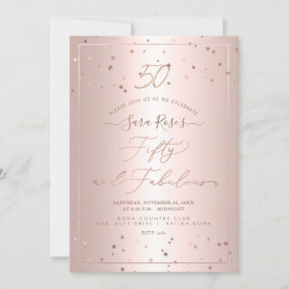 PixDezines 50 + Fantastische Rose Gold Stars Einladung
