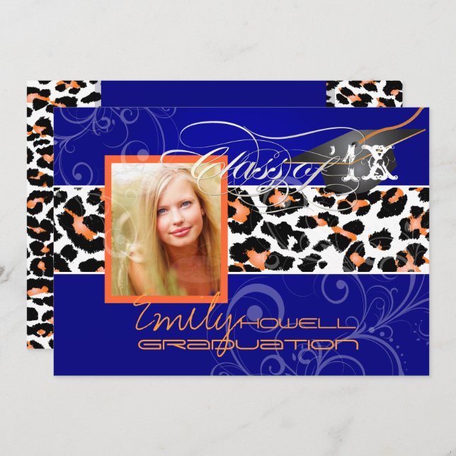 PixDezines-Abschluss Orange Leopard/DIY-Farbe Einladung (Vorne/Hinten)