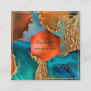 PixDezines Abstrakt Galaxy H2 Kupfer Gold Aquamari Quadratische Visitenkarte