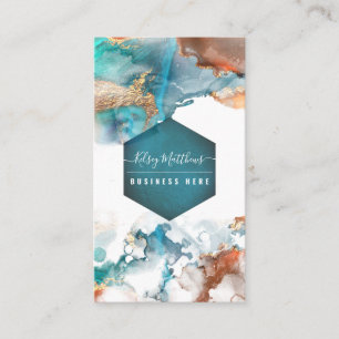 PixDezines Abstrakte Aquarell Kupfer Gold Teal Visitenkarte
