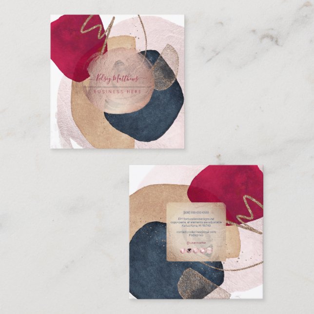 PixDezines Abstraktes Arrangement H2 Rose Gold Quadratische Visitenkarte (Vorne/Hinten)