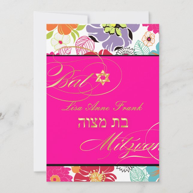 PixDezines Alegre, Bat Mitzvah/DIY Farbe Einladung (Vorderseite)