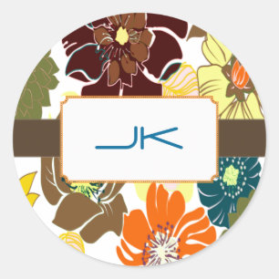 PixDezines Alegre Retro Floral, Monogramm Runder Aufkleber