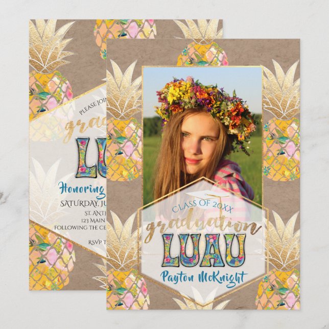 PixDezines Aloha Ananas, Abschluss Luau Einladung (Vorne/Hinten)