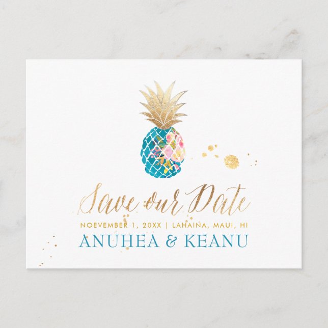 PixDezines Aloha Ananas/Aquamarin/ Ankündigungspostkarte (Vorderseite)