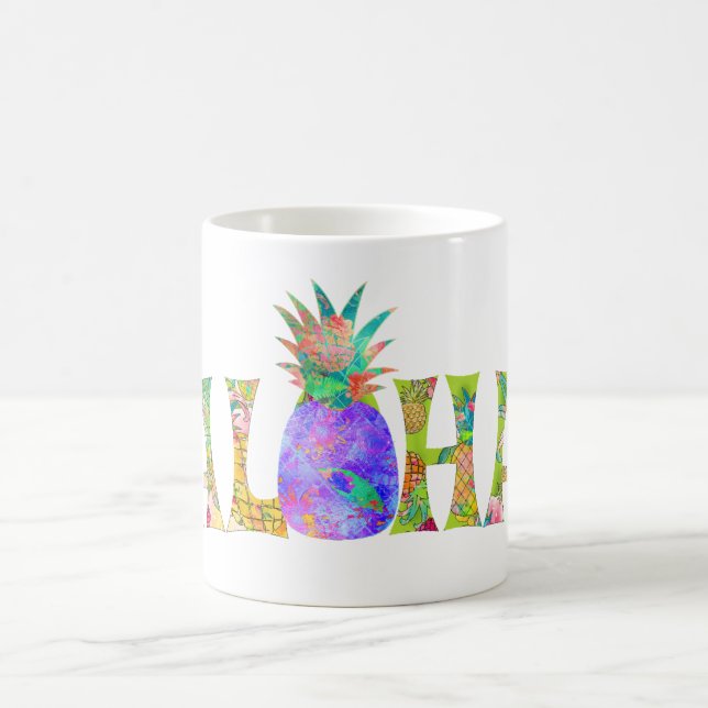PixDezines Aloha Ananas+Floral Wasserfarbe Tasse (Mittel)