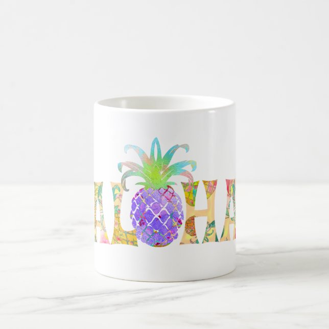 PixDezines Aloha Ananas+Floral Wasserfarbe Tasse (Mittel)