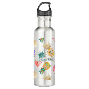 PixDezines Aloha Ananas+Floral Wasserfarbe Trinkflasche