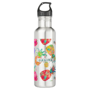 PixDezines Aloha Ananas+Floral Wasserfarbe Trinkflasche