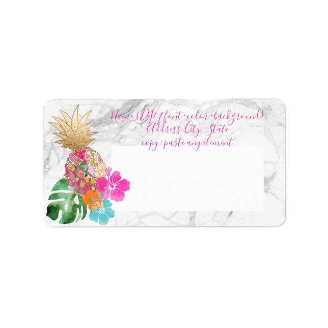 PixDezines Aloha Ananas+Imitate Gold Adressaufkleber (Vorne)