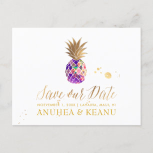 PixDezines Aloha Ananas/Lila/Zum Datum merken Ankündigungspostkarte