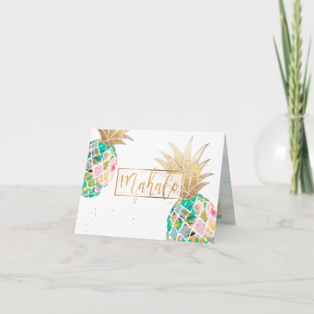 PixDezines Aloha Ananas/Mahalo Dankeskarte (Vorderseite)