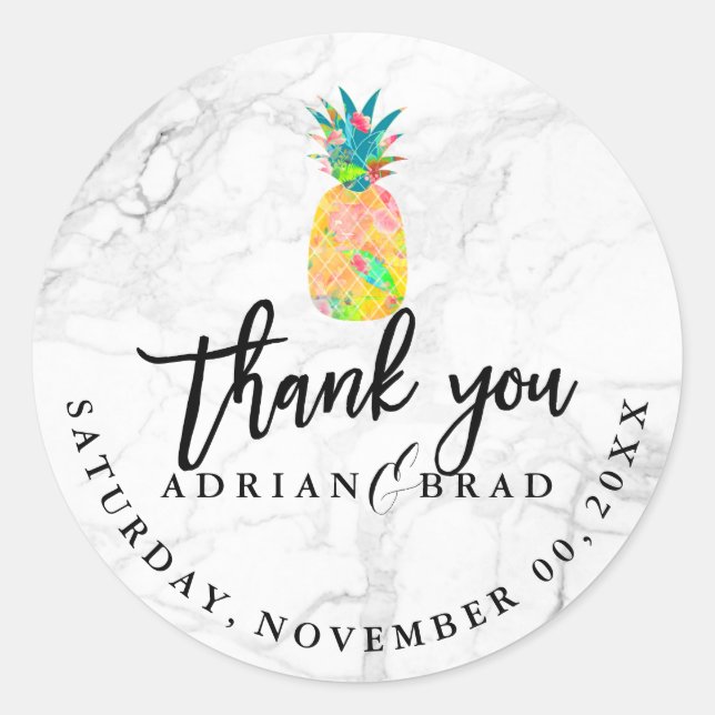 PixDezines Aloha Ananas/Marmor Runder Aufkleber (Vorderseite)