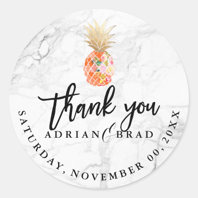 PixDezines Aloha Ananas/Marmor Runder Aufkleber (Vorderseite)