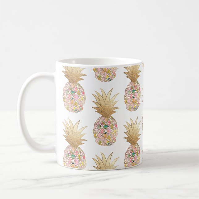 PixDezines Aloha Ananas+Pink+Imitate Gold Kaffeetasse (Links)