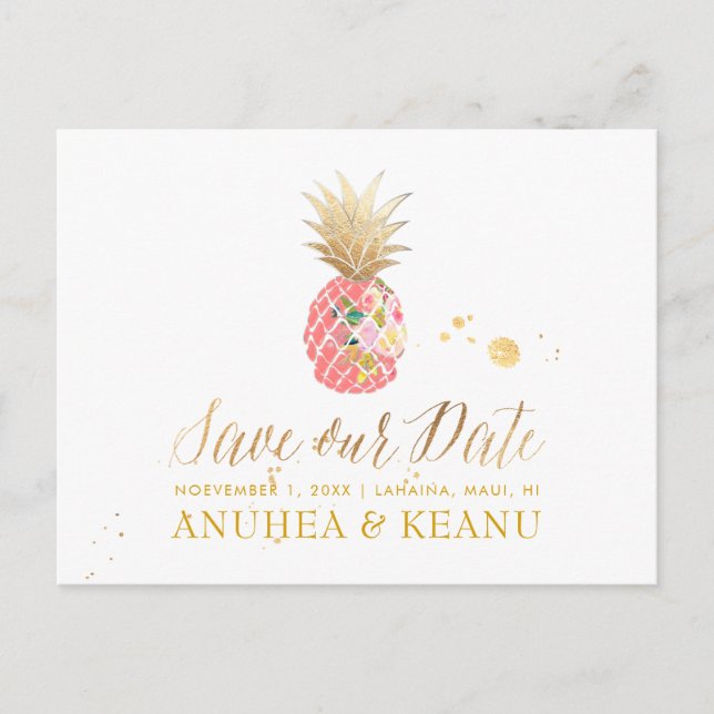 PixDezines Aloha Ananas/Pink/Save the Date Ankündigungspostkarte (Vorderseite)