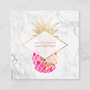 PixDezines Aloha Ananas/Rosa+Gold/Marmor Quadratische Visitenkarte