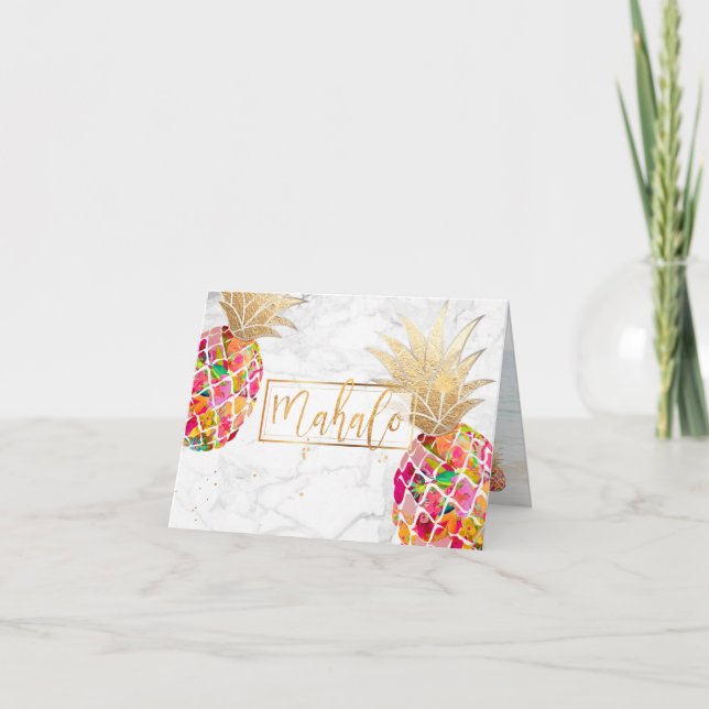 PixDezines Aloha Ananas/Rosa/Mahalo Dankeskarte (Vorderseite)