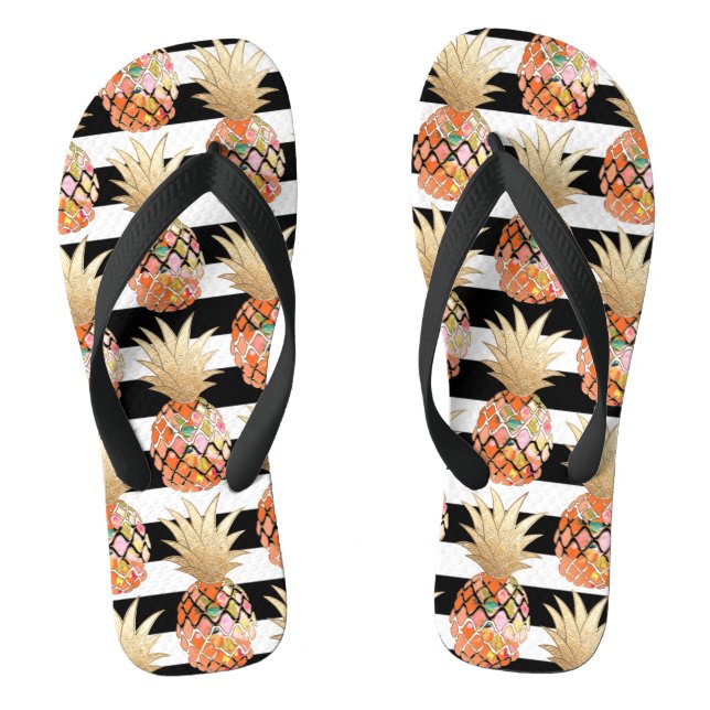 PixDezines Aloha Ananas+Streifen Flip Flops (Fußbett)