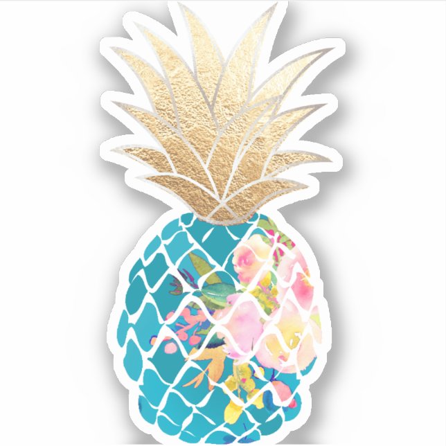 PixDezines Aloha Ananas, Tee+Faux Gold Aufkleber (Vorderseite)