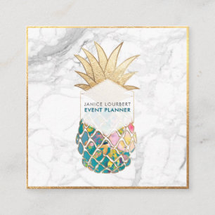 PixDezines ALOHA PINEAPPLE/AQUAMARINER BLAU/IMITAT Quadratische Visitenkarte