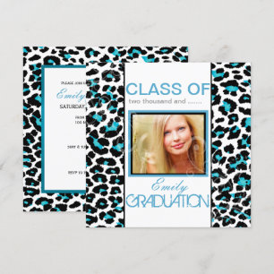 PixDezines Aqua Blue Leopard Print Abschluss Einladung
