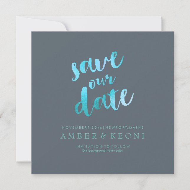 PixDezines Aqua Blue/Rett Datum/DIY Hintergrund Save The Date (Vorderseite)