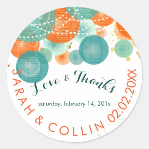 PixDezines aquamarin+orange Laternen/Degustation Runder Aufkleber