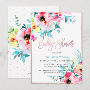 PixDezines Aquarell, Baby Shower mit rosa Ranunkel Einladung