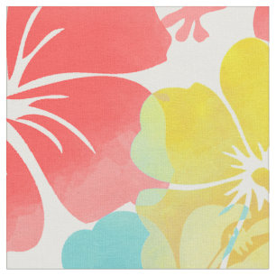 PixDezines Aquarell Hibiskus/orange/gelb/blau Stoff