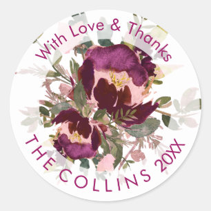 PixDezines Aquarellblume/Masala Rot/Vielen Dank Runder Aufkleber