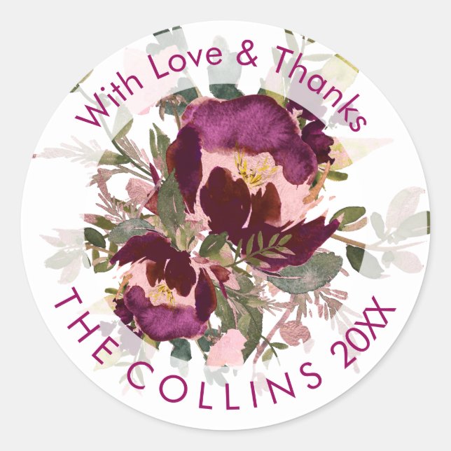 PixDezines Aquarellblume/Masala Rot/Vielen Dank Runder Aufkleber (Vorderseite)