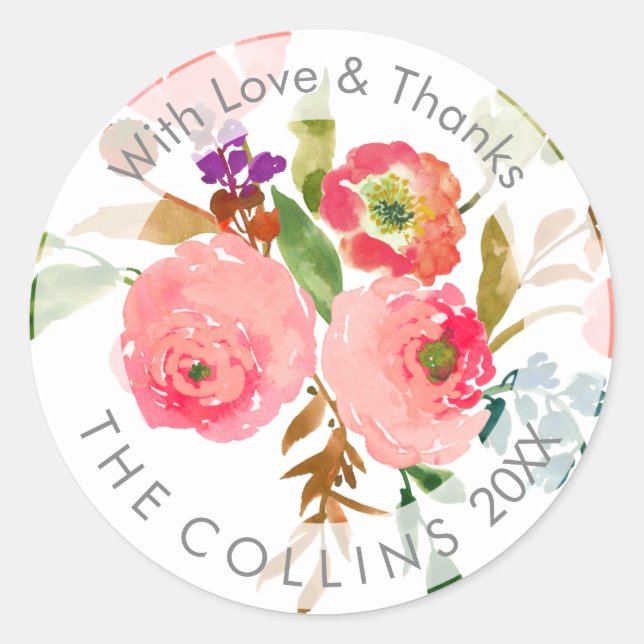 PixDezines Aquarellblume/Ranunculus/Vielen Dank Runder Aufkleber (Vorderseite)