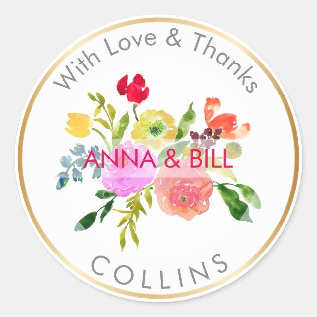 PixDezines Aquarellblume/Ranunculus/Vielen Dank Runder Aufkleber (Vorderseite)