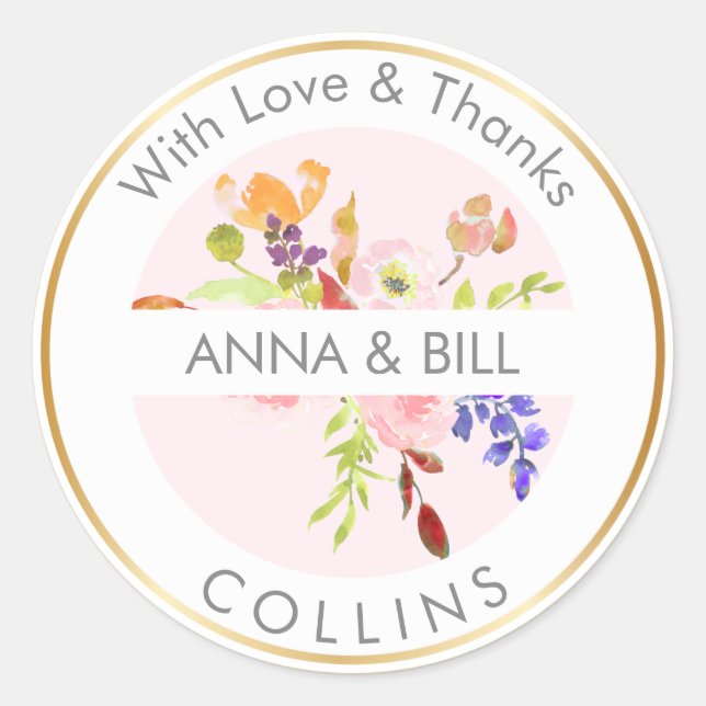 PixDezines Aquarellblume/Ranunculus/Vielen Dank Runder Aufkleber (Vorderseite)