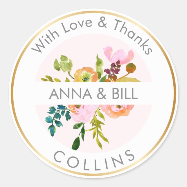 PixDezines Aquarellblume/Ranunculus/Vielen Dank Runder Aufkleber (Vorderseite)