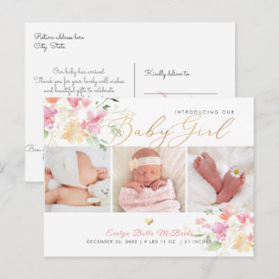 PixDezines Aquarellblumen, Mädchen Geburt Postkarte