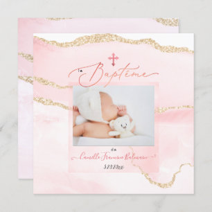 PixDezines Aquarellblush Agate, Baptême Fille Einladung