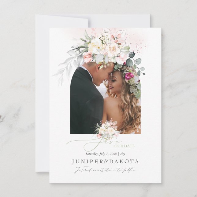 PixDezines Aquarellcreme Blush Rose Rettete D Save The Date (Vorderseite)