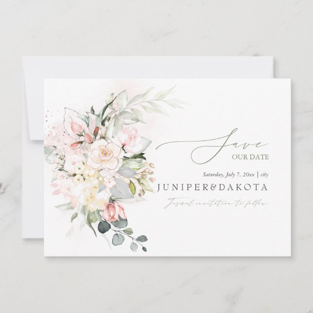 PixDezines Aquarellcreme Blush Rose Save The Date (Vorderseite)