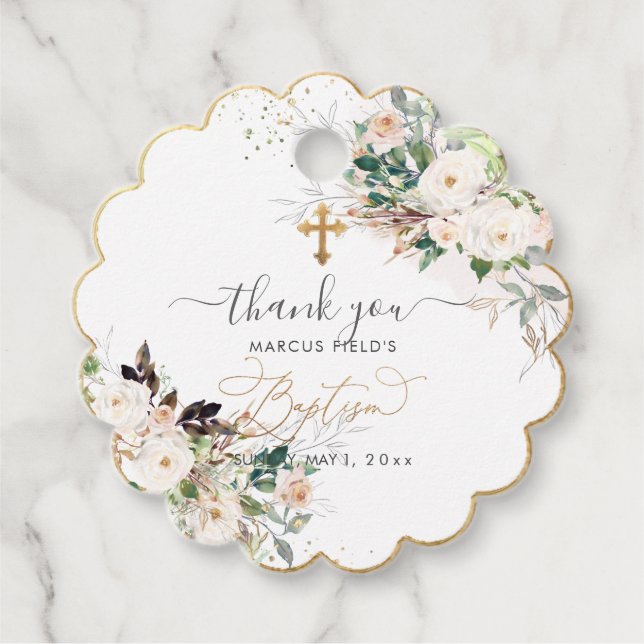 PixDezines Aquarellfarbe Rosa Rosen Taufe Geschenkanhänger (Vorderseite)